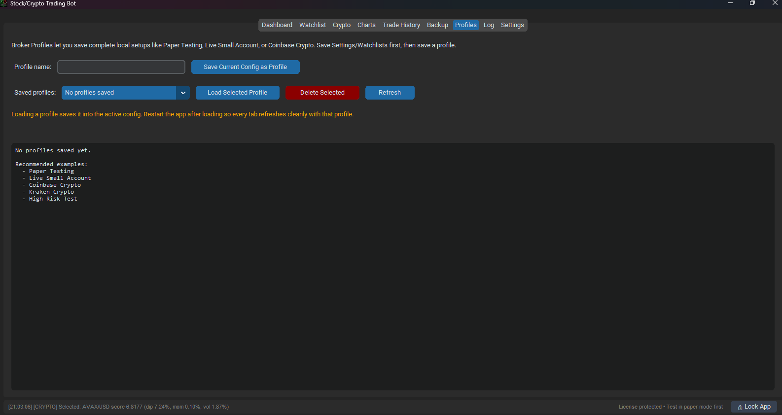 Saved broker configuration profiles